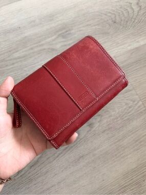 Coach Red Leather Zip Wallet for Men - Compact Card Organizer